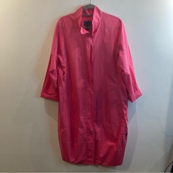 OSKA Sz 2 (Sz 8/10) Hot Pink Pocket Funnel Neck Oversized Buttoned Dress - Picture 1 of 14